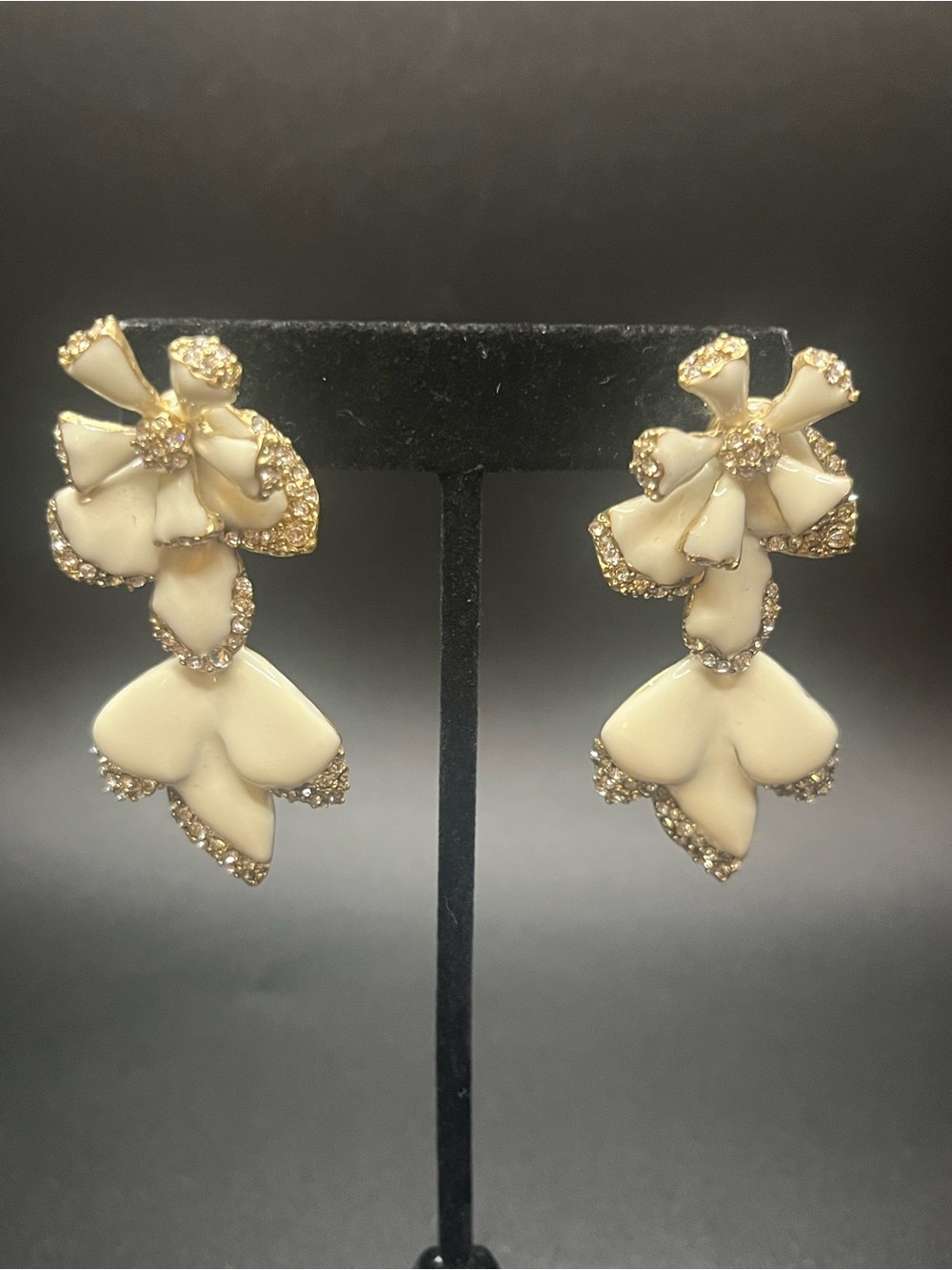 Belle Badgley Mischka Ivory Pavé Flower Clip-On Earrings